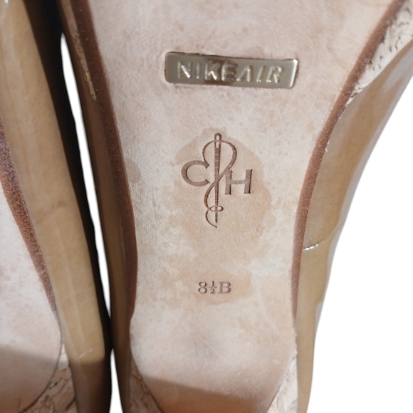 Cole Haan Nike Air Patent Leather Platform Heels Size 8.5 B Brown Peep Toe Pumps - Picture 9 of 10